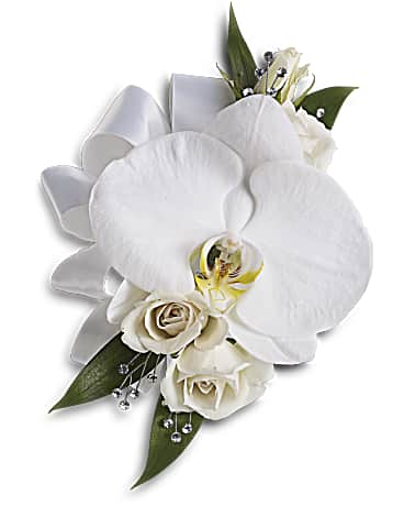 BOUTONNIERE ORCHIDEE ET ROSE BLANCHES